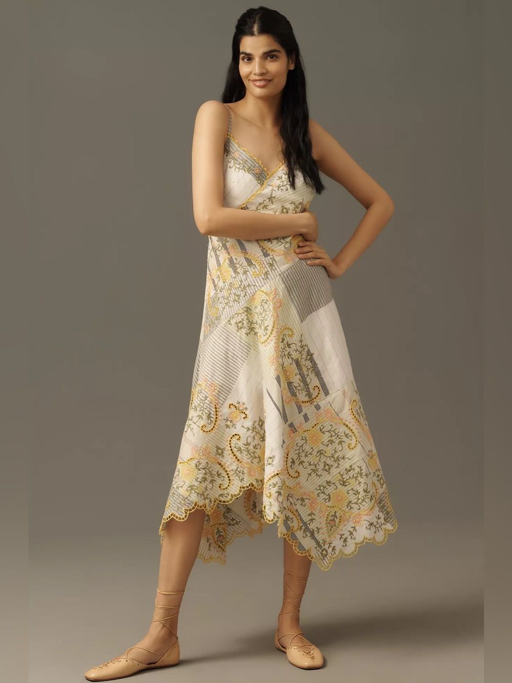 New By Anthropologie Sleeveless V-Neck Asymmetric Midi Dress Size L